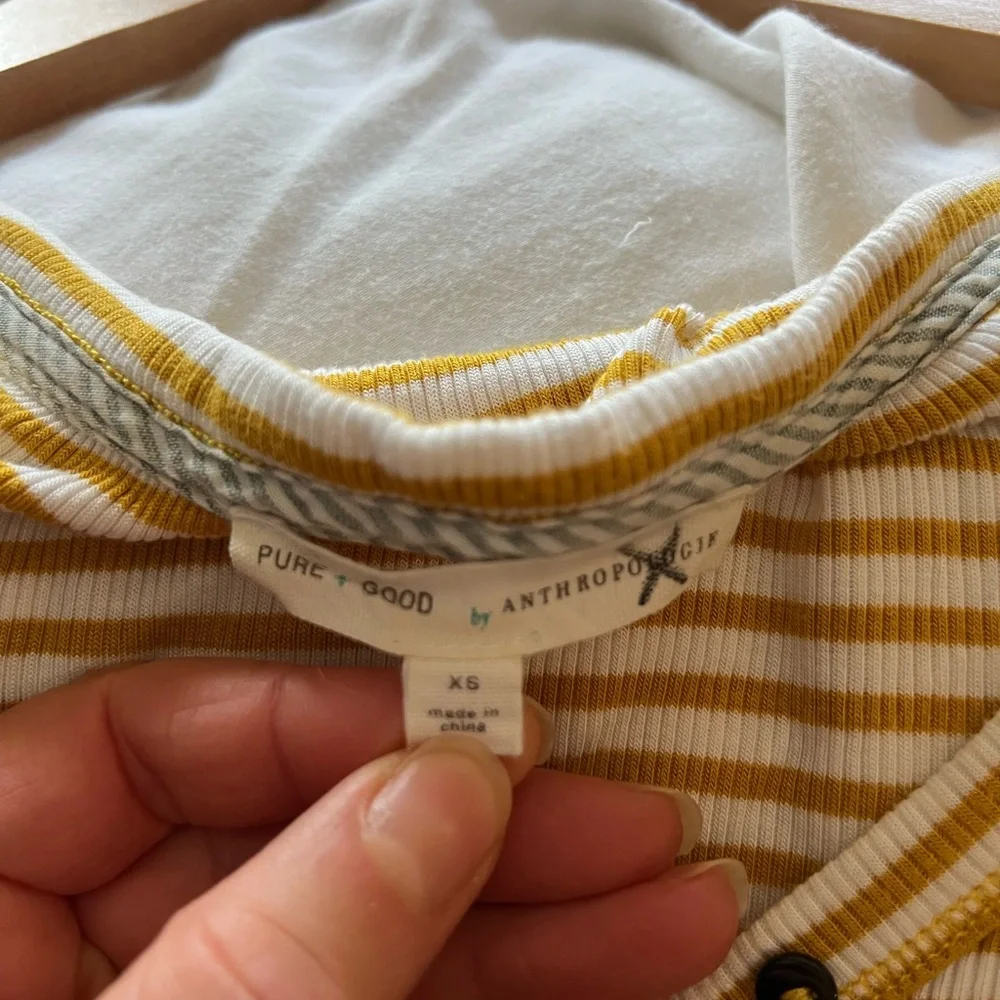 Anthropologie Yellow and White Striped V-Neck Mini Dress
